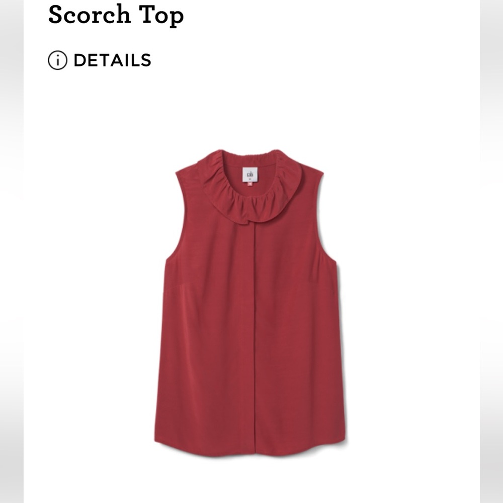 CAbi Scorch Sleeveless Ruffle Collar Top in Deep Red
